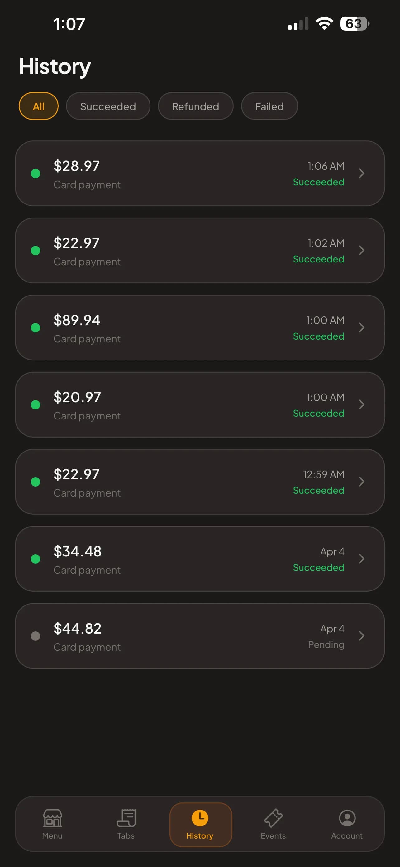 Rowie payment history
